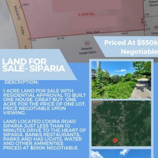🏠SIPARIA FULLY APPROVED ONE(1) ACRE PARCEL OF LAND FOR SALE- OFFERED AT A REDUCED PRICE