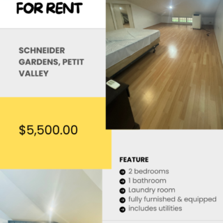 For Rent  – 2 bedroom loft apartment,  Petit Valley Electricity  & Internet charges  included