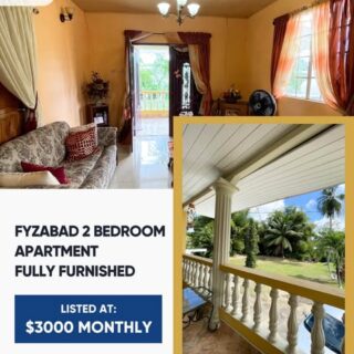 Fully Furnished 2 Bedroom Apartment Fyzabad-$3K monthly