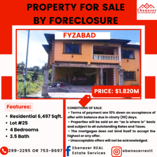 Fyzabad Two Storey Residence for Sale by Foreclosure